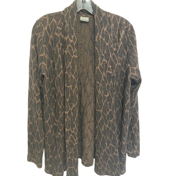 Klok Denmark Sweaters - Klok Denmark Open Front Cardigan Abstract Brown Wool Blend Artful Minimalist | L